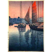 Japanischer Druck "Sunset at Tomonotsu, Inland Sea" von Tsuchiya Koitsu, 風光礼讃 (Tsuchiya Koitsu (土屋光逸))