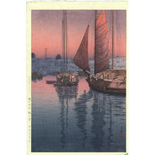 風光礼讃: Sunset at Tomonotsu, Inland Sea - Japanese Art Open Database