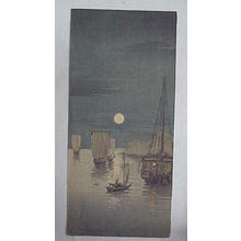 無款: Night moon sailboats sea - Japanese Art Open Database