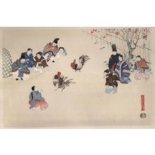 Unknown: Unknown, spectators watching a cock fight - Japanese Art Open Database