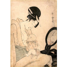 喜多川歌麿: Young woman with baby - Japanese Art Open Database