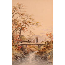 Watanabe H: Footbridge across river - Japanese Art Open Database