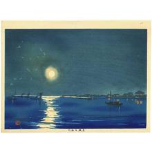 Yamada Basuke: Evening moon over Shinagawa - Japanese Art Open Database