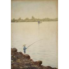 Yamanoi: Fisherman by river - Japanese Art Open Database