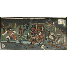 Tsukioka Yoshitoshi, 月岡芳年 (Yoshitoshi Tsukioka (1839-1892) Taiso (月岡芳年))创作的日本版画《Earth- Akashi Gidayu Races to Kyoto during the Battle of Amagasaki》