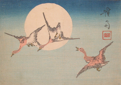 Keisai Eisen: Geese and Full Moon - Ronin Gallery