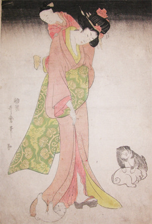 Kitagawa Utamaro: Mother, Child and Puppies - Ronin Gallery