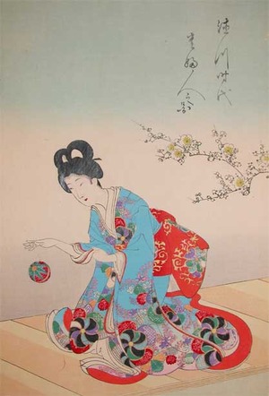 Toyohara Chikanobu: Girl Playing with a Ball - Ronin Gallery