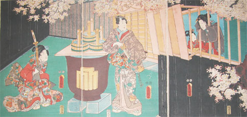 Japanese Print "Tale of Genji; Spring" by Utagawa Toyokuni (Toyokuni III)