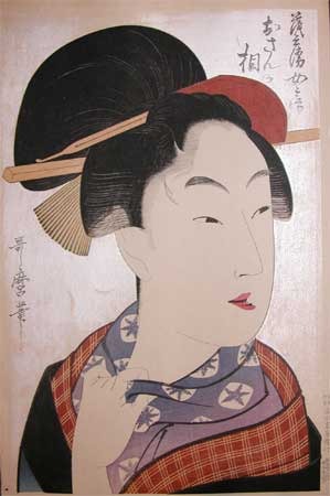 Kitagawa Utamaro: The Plaid Kimono - Ronin Gallery