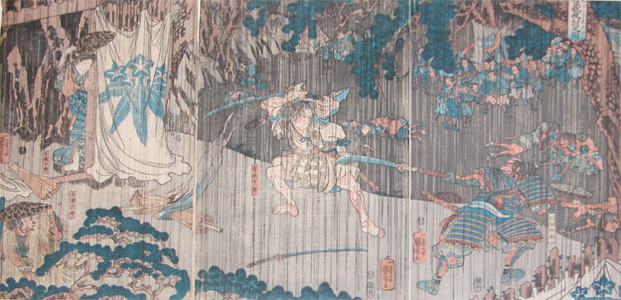 歌川国芳: Soga Goro Tokimune Attacking the Camp of Yoritomo - Ronin Gallery