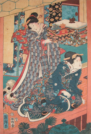 Utagawa Kuniteru: Beautiful Women and Dog - Ronin Gallery