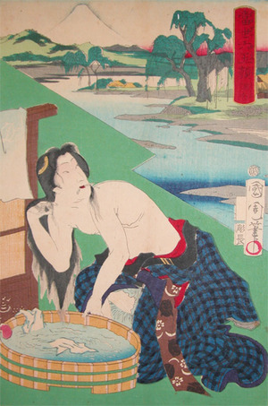 Toyohara Kunichika: Bathing - Ronin Gallery