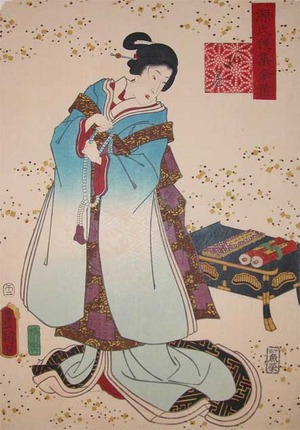 Utagawa Kunisada: Beautiful Woman Holding Prayer Beads - Ronin Gallery