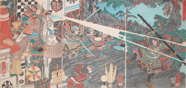 Utagawa Kuniyoshi: Shotoku Taishi Punishes Mononobe no Moriya - Ronin Gallery