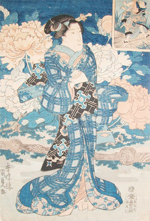 歌川国貞: Bijin in Blue Kimono - Ronin Gallery