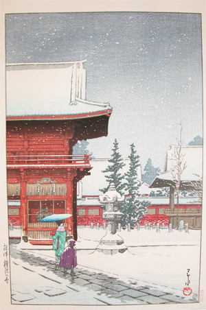 川瀬巴水: Nezu Shrine in Snow - Ronin Gallery