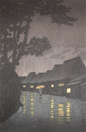 川瀬巴水: Rain at Maekawa - Ronin Gallery