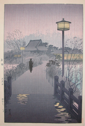 Kasamatsu Shiro: Night Rain at Shinobazu - Ronin Gallery