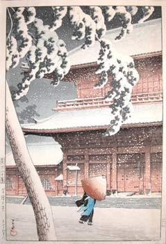 川瀬巴水: Zojo Temple in Snow, Shiba - Ronin Gallery
