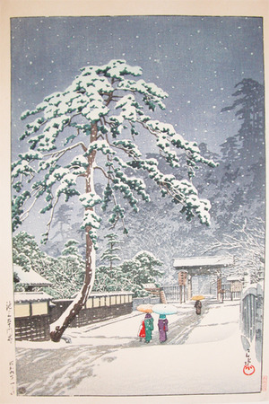 川瀬巴水: Hommonji Temple in Snow - Ronin Gallery