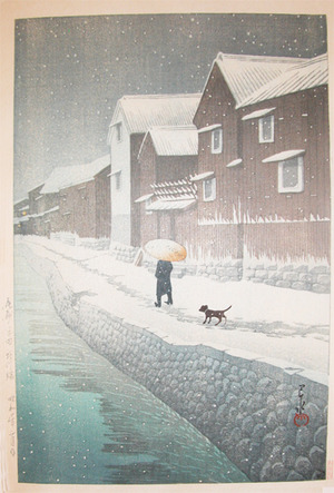 Kawase Hasui: Snow at Shinkawabata, Handa, Bishu - Ronin Gallery