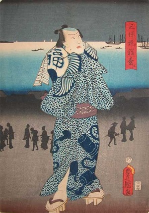 Utagawa Kunisada: Actor Strolling at Night - Ronin Gallery