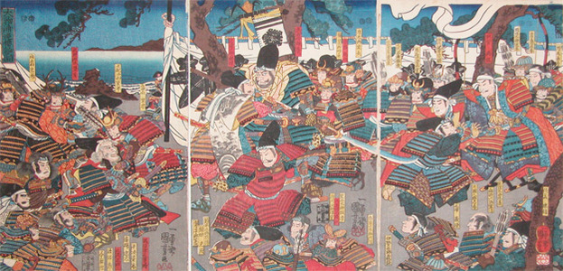 Utagawa Kuniyoshi: Debate on the Daimotsu Shore - Ronin Gallery