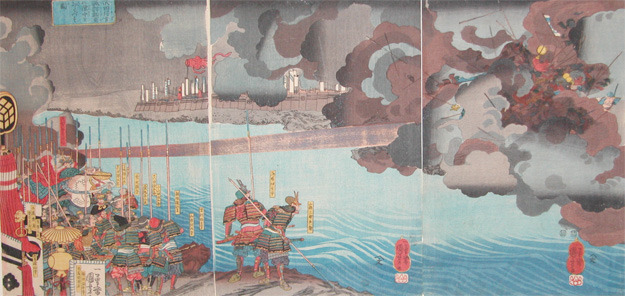 Utagawa Kuniyoshi: Takeda Shingen Destroys Suwa Yorishige in battle. - Ronin Gallery