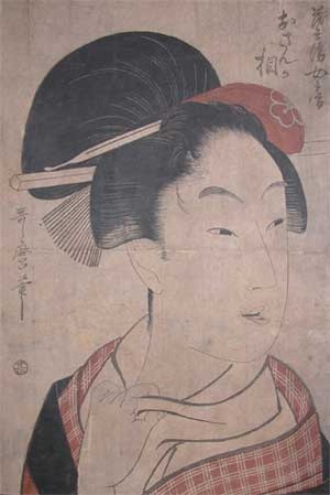 Kitagawa Utamaro: Osan in a Plaid Kimono - Ronin Gallery