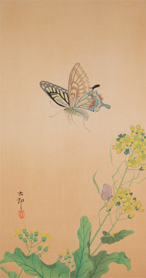 Koson: Butterflies and Nanohana - Ronin Gallery