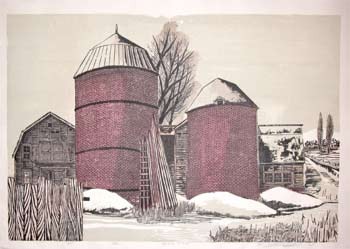 Ozaki, Shiro: Red Silo in Snow - Ronin Gallery