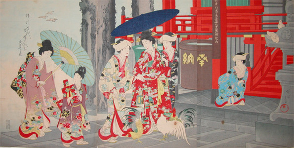 Toyohara Chikanobu: Women of the Castle Visiting the Temple - Ronin Gallery