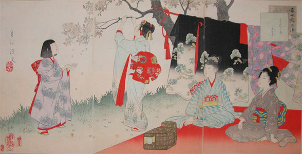 日本版画 "Picnic: Viewing Cherry Blossoms" 由 Shuntei 创作