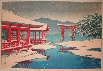 川瀬巴水: The Miyajima Shrine in Snow - Ronin Gallery