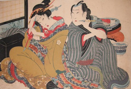 Keisai Eisen: Pipe Smokers - Ronin Gallery