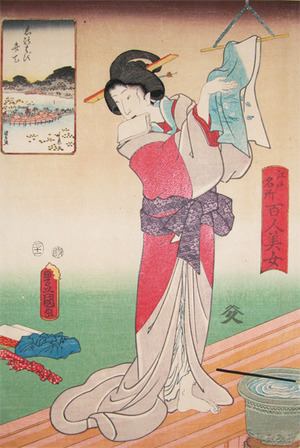 Utagawa Kunisada: Benten Shrine at Shinobazu;Washing - Ronin Gallery