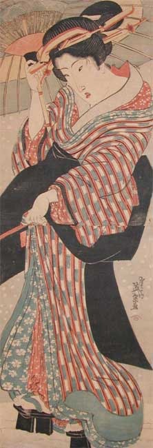 渓斉英泉: Bijin Holding Umbrella in Snow - Ronin Gallery