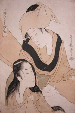 Kitagawa Utamaro: Cloth Stretchers - Ronin Gallery