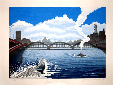 Japanese Print "Tugboat" by Sekino