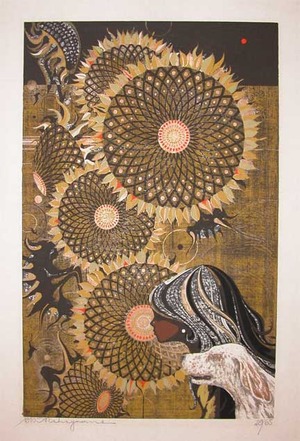 Nakayama: Girl with Dog and Sun Flowers - Ronin Gallery