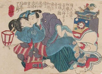 Utagawa Kunisada, 歌川国貞 (Kunisada)による浮世絵「Rooster Clock」