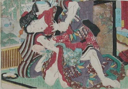 Utagawa Kunisada: Nissaka; Grabbing - Ronin Gallery