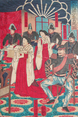 Utagawa Yoshitsuya: Generals in Western Dress After Sainan Battle - Ronin Gallery