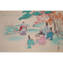 Japanese Print "Viewing Maple Leaves" by Kincho