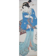 Japanese Print "Bijin in Blue Kimono Holding a Sake Cup" by Utagawa Kunisada, 歌川国貞 (Kunisada)