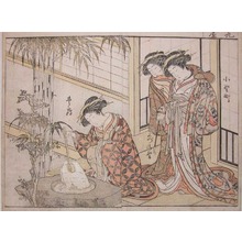 勝川春章: Three Courtesans from the House of Maru-ya - Ronin Gallery