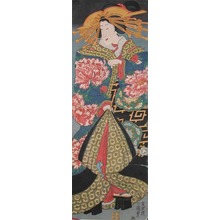 Estampe japonaise "Oiran in Kimono with Peonies" par Utagawa Kunisada II, 二代歌川国貞 (Kunisada II)