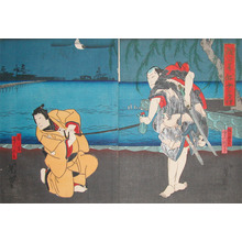 歌川芳滝: Umeno Yoshibei and Chokichi at Sumida River - Ronin Gallery