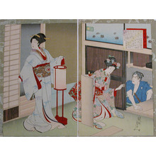 Toyohara Chikanobu: Geiko Takematsu and Katsura Kogoro - Ronin Gallery